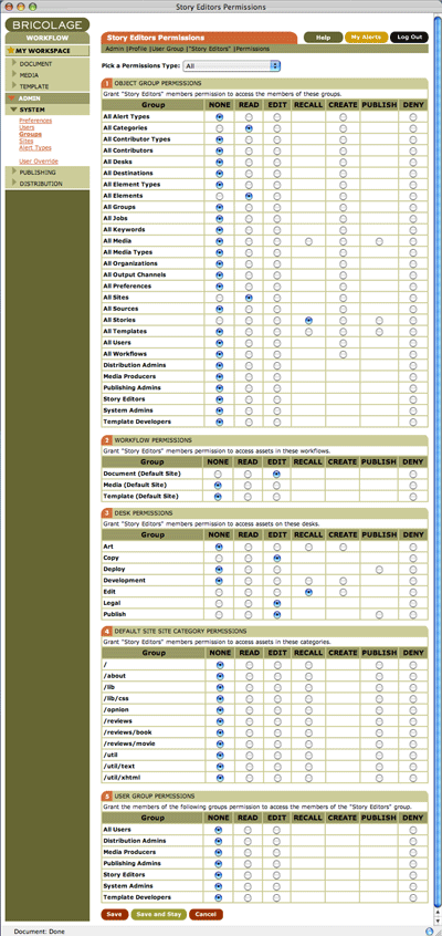 Bricolage Permissions Administration