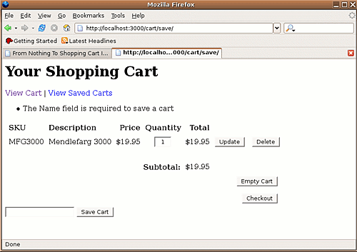 Cart Save Error Screenshot